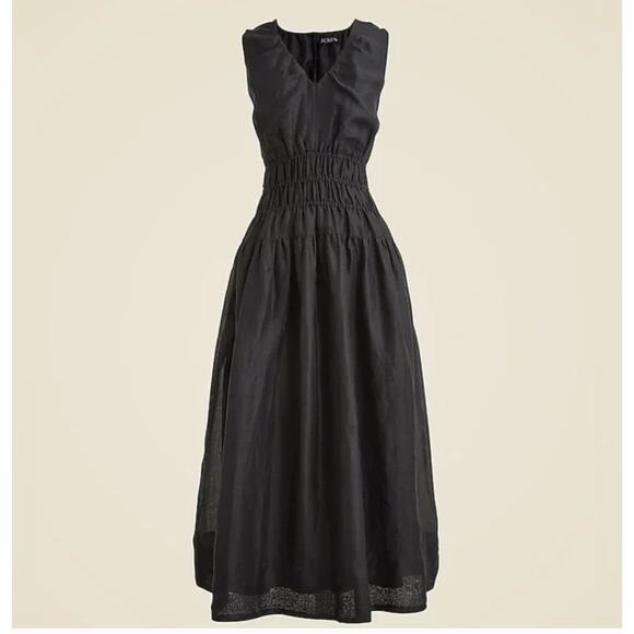 J Crew Hyacinth V Neck Dress M NWT Black Ramie Midi CJ397 J.Crew Smock Resort - Picture 4 of 5